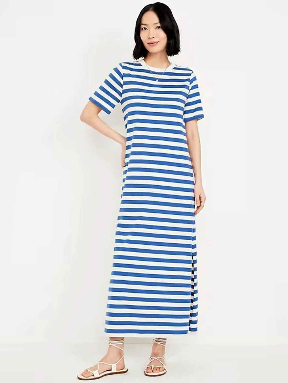 Old Navy Vintage Crew-Neck Maxi T-Shirt Dress Blue & White NWOT never worn